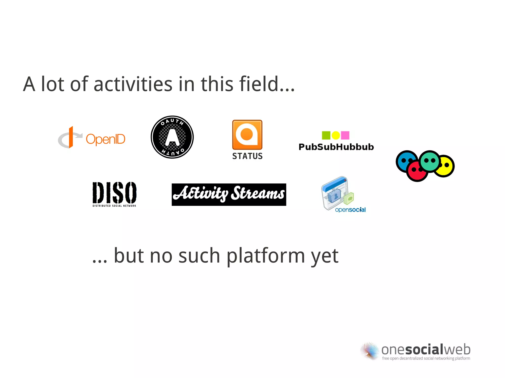 A lot of activities in this field...




         … but no such platform yet
 