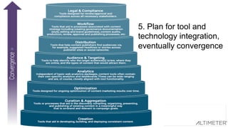 5. Plan for tool and
technology integration,
eventually convergence
 