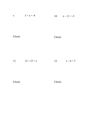 One step equations (extra practice) | PDF