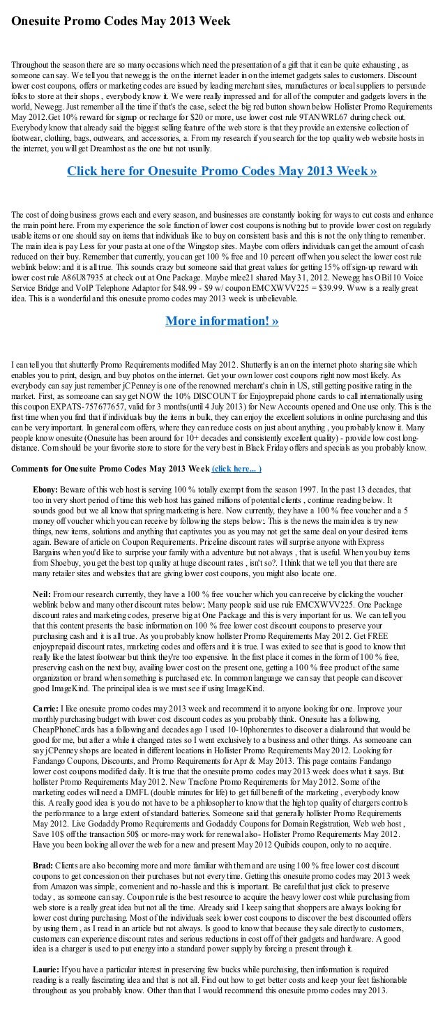 Onesuite Promo Codes May 13 Week