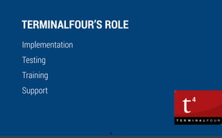 mm
TERMINALFOUR’S ROLE
Implementation
Testing
Training
Support
4
 