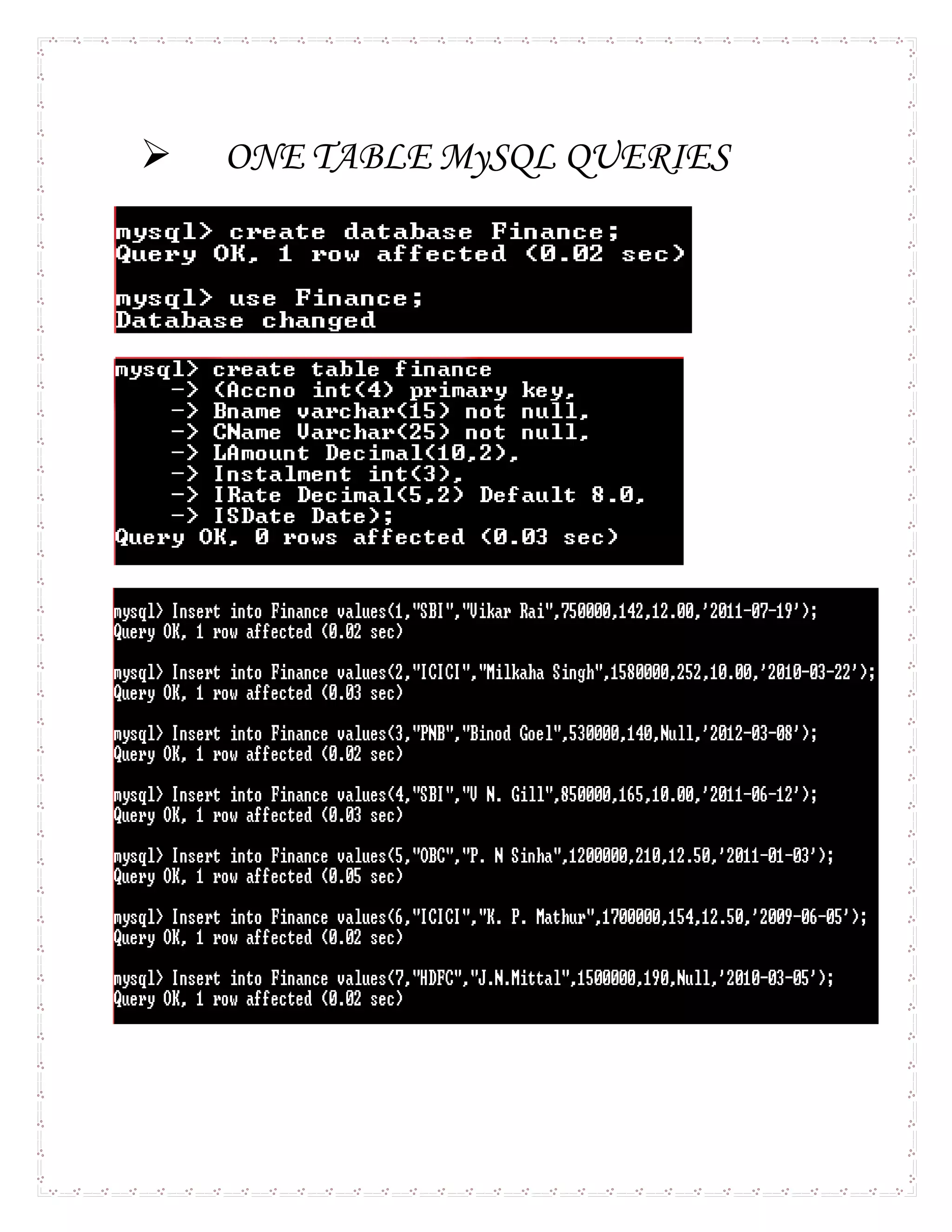 One table mysql queries pdf