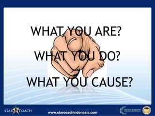 WHAT YOU ARE?
WHAT YOU DO?
WHAT YOU CAUSE?
 