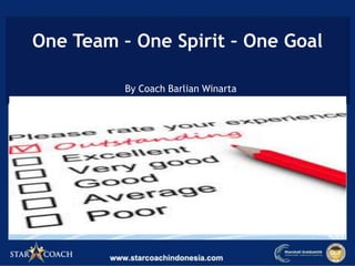 By Coach Barlian Winarta
One Team – One Spirit – One Goal
 