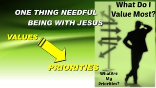 ONE THING NEEDFUL
BEING WITH JESUS
VALUES
PRIORITIES
 