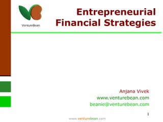 1 www.venturebean.com Entrepreneurial Financial Strategies Anjana Vivek www.venturebean.com beanie@venturebean.com 