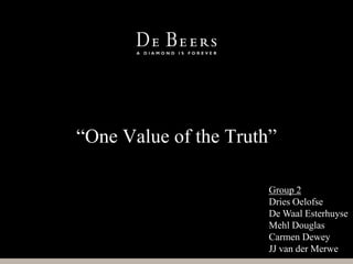 “One Value of the Truth” Group 2 Dries Oelofse De Waal Esterhuyse Mehl Douglas Carmen Dewey JJ van der Merwe 