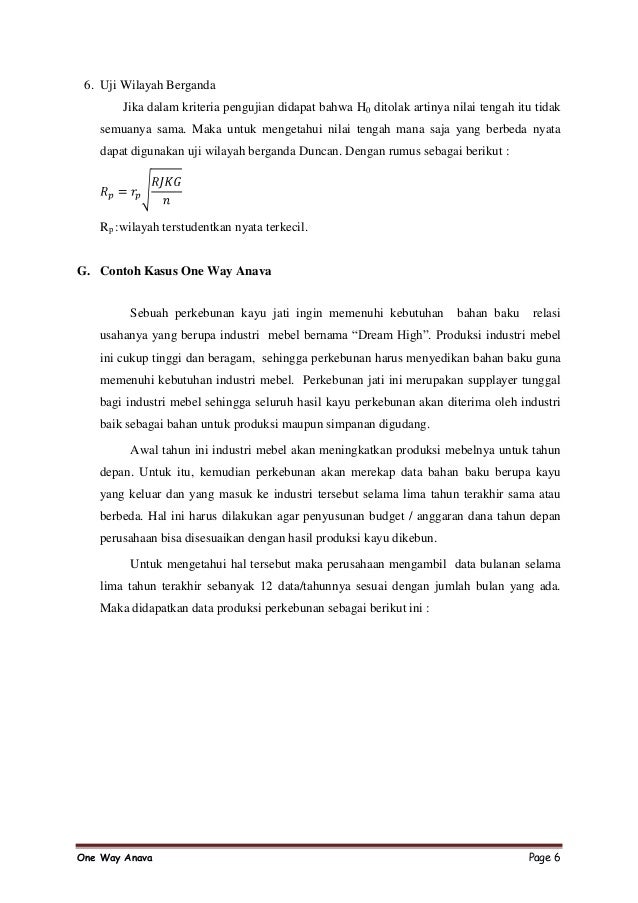 MAKALAH STATISTIKA ONE WAY ANAVA