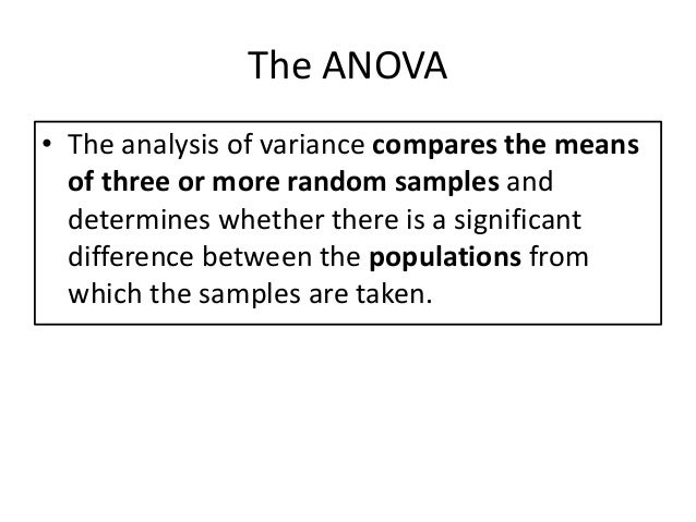 one way analysis of variance Unlike the f test to reject a null hypothesis of equal variances, the critical f value for an anova in a one-way test is for at least one level mean being statistically different from at least one other level mean. one way analysis of variance Unlike the f test to reject a null hypothesis of equal variances, the critical f value for an anova in a one-way test is for at least one level mean being statistically different from at least one other level mean.