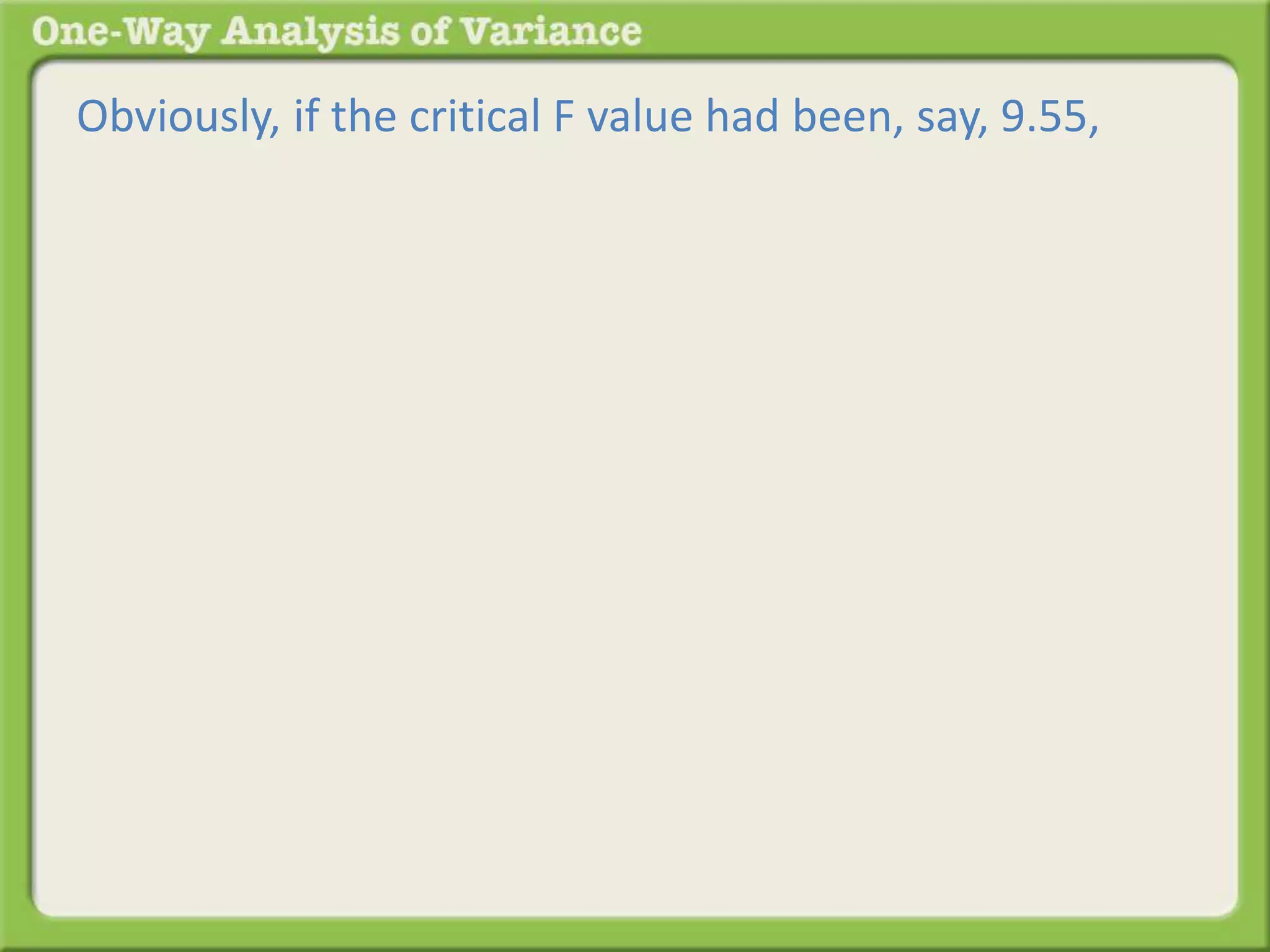 Obviously, if the critical F value had been, say, 9.55, 
 