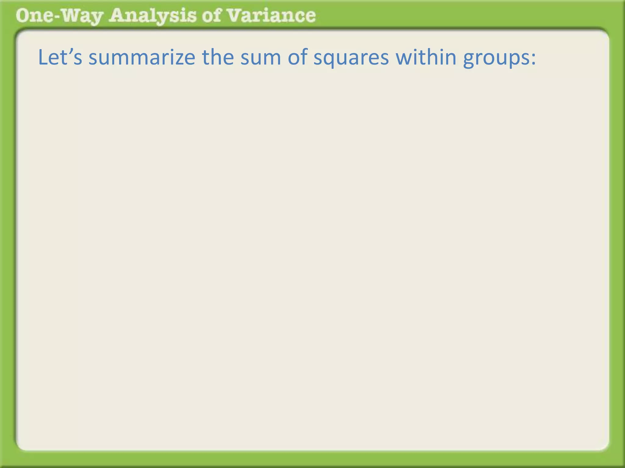 Let’s summarize the sum of squares within groups: 
 