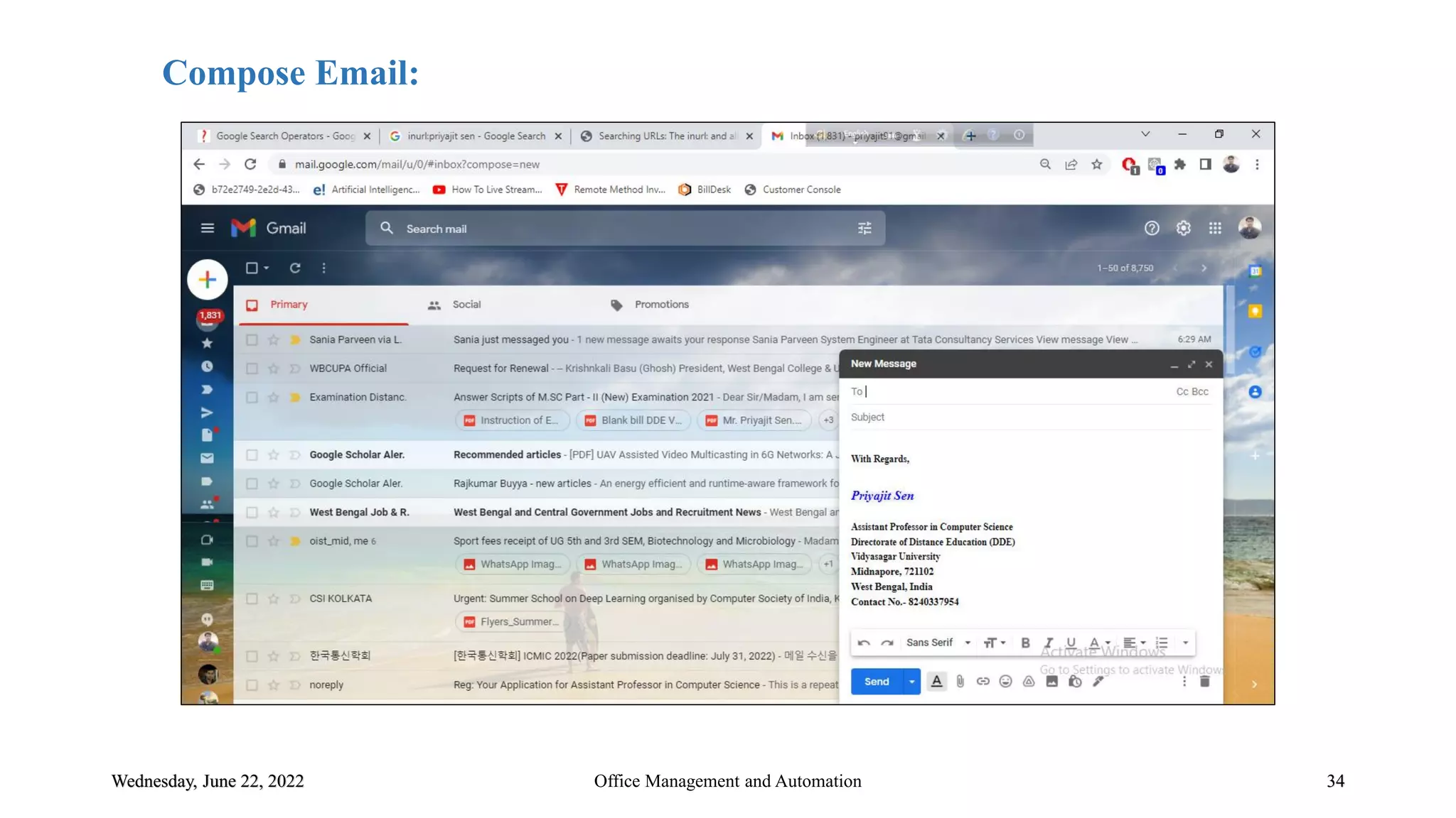 Wednesday, June 22, 2022 34
Office Management and Automation
Compose Email:
 