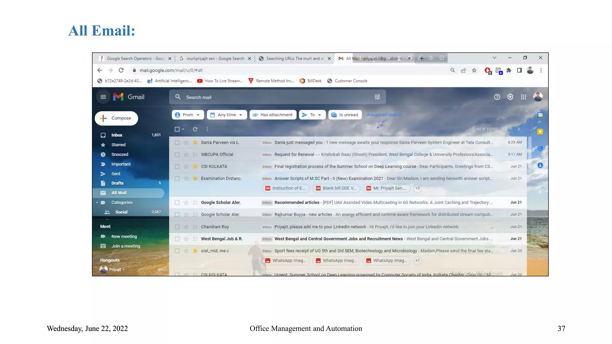 Wednesday, June 22, 2022 37
Office Management and Automation
All Email:
 
