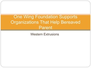 Western Extrusions
One Wing Foundation Supports
Organizations That Help Bereaved
Parent
 
