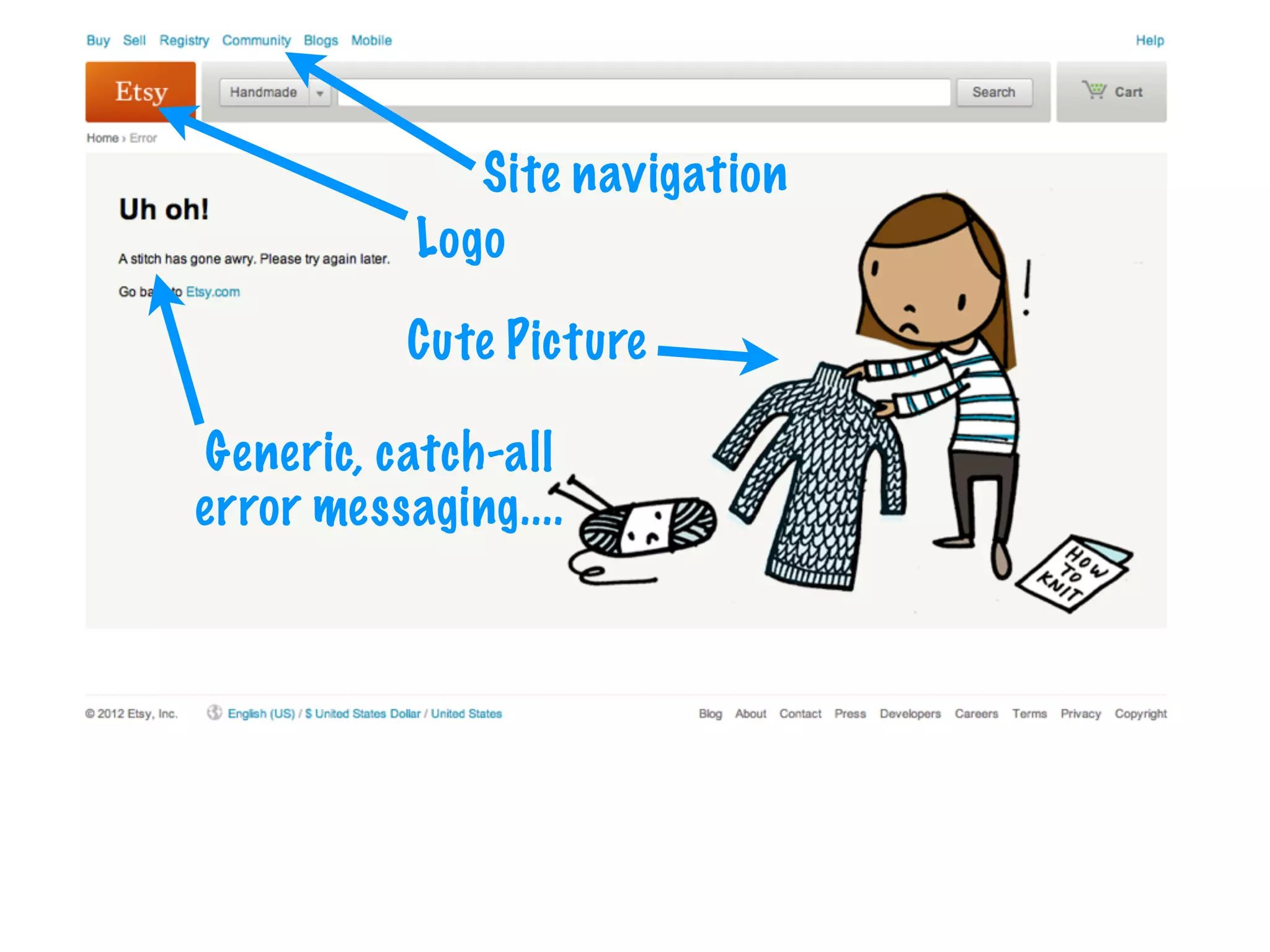 Site navigation
           Logo

          Cute Picture

Generic, catch-all
error messaging....
 