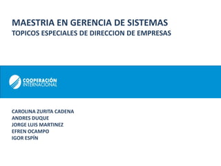 VISIÓN MAESTRIA EN GERENCIA DE SISTEMAS TOPICOS ESPECIALES DE DIRECCION DE EMPRESAS CAROLINA ZURITA CADENA ANDRES DUQUE JORGE LUIS MARTINEZ EFREN OCAMPO IGOR ESPÍN 