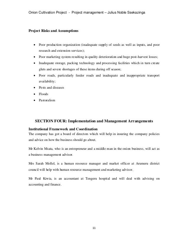 Onions cultivation project Project management