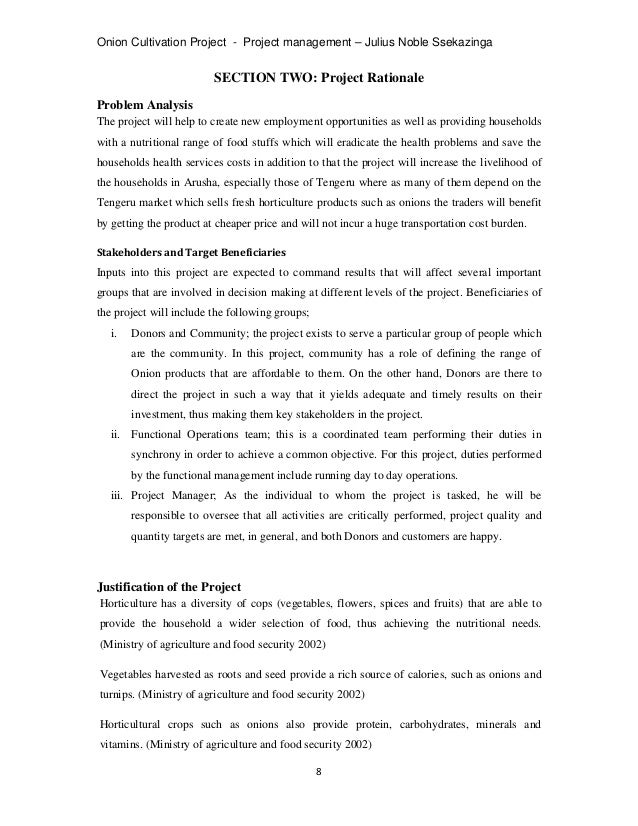 Onions cultivation project Project management