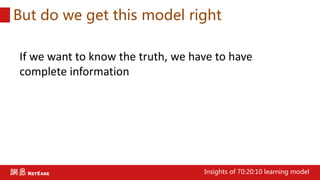 But do we get this model right
If we want to know the truth, we have to have
complete information
Insights of 70:20:10 learning model
 