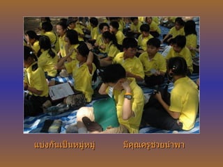 แบ่งกันเป็นหมู่หมู่ มีคุณครูช่วยนำพา 