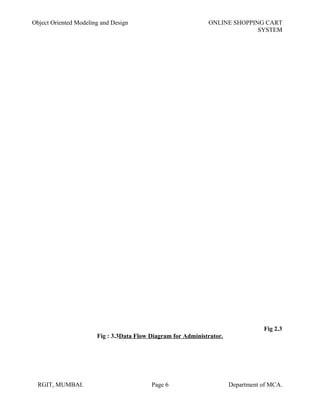Object Oriented Modeling and Design ONLINE SHOPPING CART
SYSTEM
Fig 2.3
Fig : 3.3Data Flow Diagram for Administrator.
RGIT, MUMBAI. Page 6 Department of MCA.
 