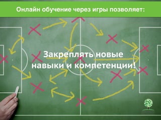 Онлайн обучение через игры позволяет: 
Закреплять новые 
навыки и компетенции! 
 