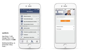 apoBank+
App Store: 7.400

Google Play: 4.100

2015 Gesamt: 11.500

Multibankenfähig: Ja

Entwickler: Elaxy 

Preis: -

 