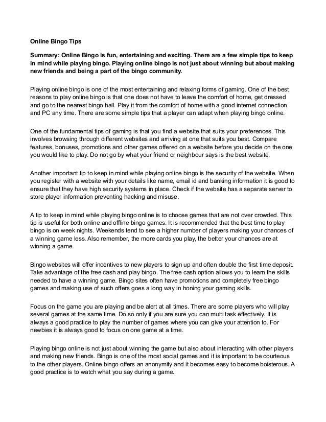 Free bingo games just for fun to play