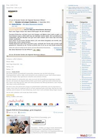 Price : EUR 177,30                                                                                     9558NB Günstig
Saved Price : EUR 111,70                                                                               http://video-series.com/ on Makita
                                                                                                       BMR103B Akku-Radio für iPod Angebot
                                                                                                       Haarw uchs on Metabo 602105510
                                                                                                       Akku-Bohrschrauber BS 14.4 LI 2 Akkus
                                                                                                       1.5 Ah On Sale

  Kes
  unin
   nre
   de
    e
    z
    o
    n                                                                                               Search for:                      Search
    23 von 24 Kunden fanden die folgende Rezension hilfreich
             Häcksler mit einigen Problemen, 2. September 2011                                      Blogroll            Categories
    Von Andre Sticher - Alle meine Rezensionen ansehen                                                Amazing-             Akkuschrauber
                                                                                                      Online-Discount      Baustellenradios
                                                                                                      Electronics &
     Von A mazon bestätigter Kauf (Was ist das?)                                                      Photo Discount       Bohrhämmer
     Rezension bezieht sich auf: A tika A LF 2800 Leise-Walzenhäcksler (Werkzeug)                     UK                   Bohrschrauber
     Nach zwei Tagen testen hier meine Erfahrungen mit dem Häcksler:                                  Amazing-             Bosch bei
                                                                                                      Online-Discount      Amazon.de
     Trockene Sträucher und Äste (auch mit Zweigen und Blätter dran) zieht er glatt, schnell und selbstständig durch. Alles Holz über 3,5cm
                                                                                                      Tools & Home         Dampfreiniger
     Durchmesser sorgt zu 80% dafür das der Häcksler stehen bleibt. Der automatische Rücklauf bringt meist nichts, da sich dicke Äste so
                                                                                                      Improvement
     verklemmen, das der Häcklser erst gar nicht mehr anläuft. Dann muss man eine Stellschraube etwasTF700T-               Exzenterschleifer
                                                                                                      ASUS rausdrehen und mit viel Kraft das Teil
     wieder rausfieseln.                                                                              B1-GR Review         Fräsen
     Auch wenn nur ein kurzer Teil des Astes (z.B. eine kleine Astgabel) rein kommt, der etwas dicker als ist, bleibt er stehen. Man muss diese
                                                                                                      Best Online          Fräsmaschinen
     Stücke also vorher rausschneiden.                                                                Discounts –          Gärtner
     Sobald Sträucher sehr frisch und weich sind, verstopft der Tricher sehr schnell. Außerdem werden die Sträucher nicht zerhackt sonder eher
                                                                                                      Softw are Toys       Pötschke
     gequetscht. Generell ist der Trichter schlimm, den er ist nur an eine Stelle tatsächlich 4,8cm...and Games
                                                                                                                           Hobel
     Helfen Sie anderen Kunden bei der Suche nach den hilfreichsten Rezensionen   Missbrauch m elden  Home                 Kapp- &
                                                                                                      Improvement          Gehrungssägen
     War diese Rezension für Sie hilfreich?                                            Kommentar      Tools
                                                                                                                           Klebepistolen
                                                                                                      Stumbleupon
                                                                                                                           Kompressoren
     26 von 28 Kunden fanden die folgende Rezension hilfreich                                                              Kreissägen
                                                                                                                           Linienlaser &
                                                                                                                           Kreuzlinienlaser
Category: Lüfter & Walzen
                                                                                                                           Lüfter & Walzen
Brand: Atika                                                                                                               Multifunktionsw erkzeuge
Item Page Detail URL : link                                                                                                Nass- &
                                                                                                                           Trockensauger
Rating : 3.8                                                                                                               Oberfräsen
Rating : 12                                                                                                                Rollw agen
                                                                                                                           Schlagbohrmaschinen
Review : Gutes Gerät
Das Gerät arbeitet grundsätzlich einw andfrei, bekommt man die Äste tief genug                                             Schlagschrauber
hineingeschoben zieht er alles recht schnell ein und verkleinert es gut. Auch etw as dickere                               Schraubstöcke
Äste sind möglich. Was irgendw ann natürlich seine Grenze erreicht.                                                        für
                                                                                                                           Ständerbohrmaschinen
Die Äste müssen so vorbereitet sein, dass sie durch die Gerätöffnung eingezogen w erden                                    Sonderangebote
können. Am besten die abgeschnittene Seite zuerst hinein, greift das Gerät ersteinmal den                                  Stichsägen
Ast, zieht er den Rest gut ein, falls nicht harte Queräste die Öffnung blockieren, dann müsste
man diese vorher abschneiden.                                                                                              Tischbohrmaschinen
                                                                                                                           Waschsauger
Der Korb unter dem Gerät kann einiges an gehäckseltem aufnehmen und ist angenehm zu                                        Werkzeugkoffer
tragen, w enn man ihn entleeren w ill. Er ist nicht superbreit aber recht lang. Das w ar für mich
                                                                                                                           W inkelschleifer
optimal, w eil ich diesen für eine Entleerung, durch einen recht schmalen Gang tragen musste.
Ich bin sehr zufrieden und w ürde das Gerät w ieder…
                                                                                                    Archives
                                                                                                       April 2013
Rating: 5.0/5 (1 vote cast)
                                                                                                       March 2013
                                                                                                       February 2013
                                                                                                       January 2013
                                                                                                       December 2012
              1
              1
  Lüfter & Walzen      Atika, Atika ALF 2800 Leise-Walzenhäcksler, Leise-Walzenhäcksler
                                                                                                    Meta
                                                                                                       Log in
Bosch PCM 8 S Paneelsäge, grün Angebot
   April 3rd, 2013     pdbrebbe+                                                      No comments

     Rating: +2 (from 2 votes)
                                          Bosch PCM 8 S Paneelsäge, grün




                                          Description : Perfekt zum Sägen breiter Werkstücke.
                                          Leistungsstarker 1.200 Watt-Motor für härteste
                                          Anw endungen. Zugfunktion mit Doppelspannführung
                                          zur Bearbeitung von breiten Werkstücken.


                                                                                                                    converted by Web2PDFConvert.com
 