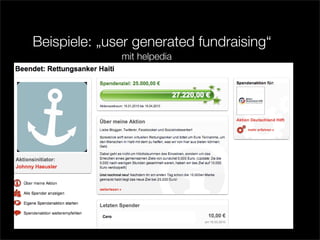 Beispiele: „user generated fundraising“
              mit helpedia
 