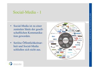 Social-Media - 1


• Social-Media ist zu einer
  zentralen Säule der gesell-
  schaftlichen Kommunika-
  tion geworden.

• Seriöse Öffentlichkeitsar-
  beit und Social-Media
  schließen sich nicht aus.
 