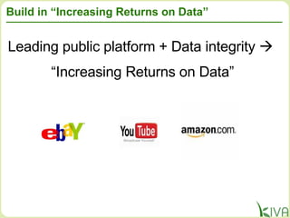 Build in “Increasing Returns on Data” Leading public platform + Data integrity     “ Increasing Returns on Data” 