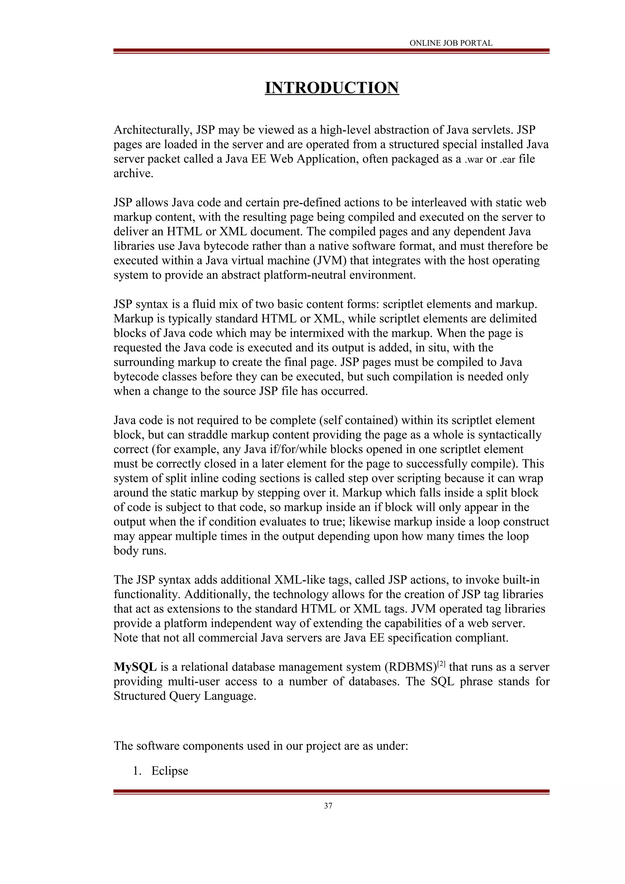 Online job portal java project report | DOC