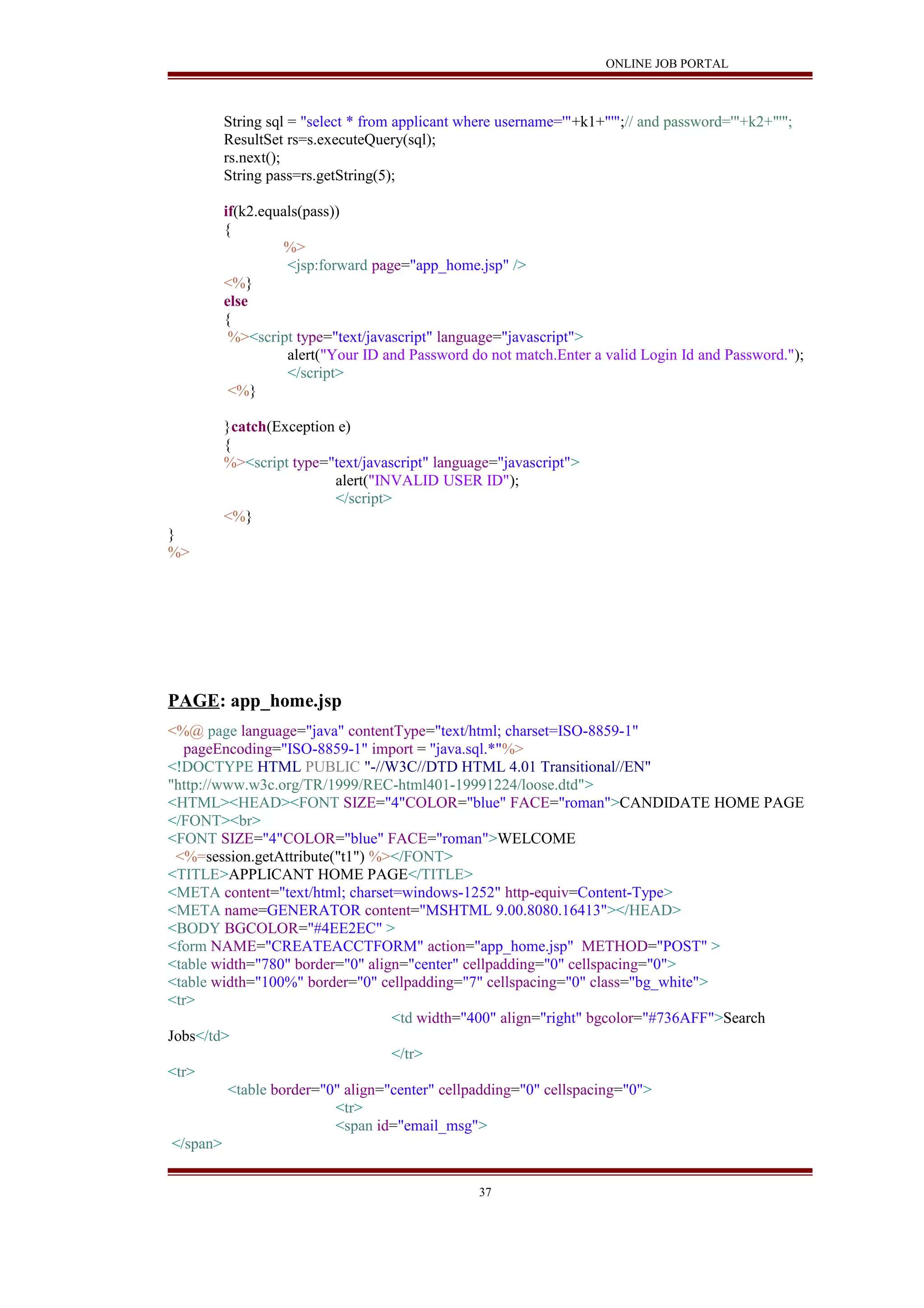 Online job portal java project report | DOC