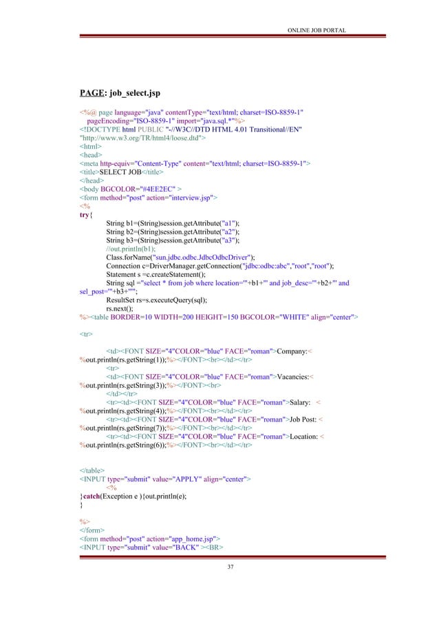Online job portal java project report | DOC | Web Development | Internet