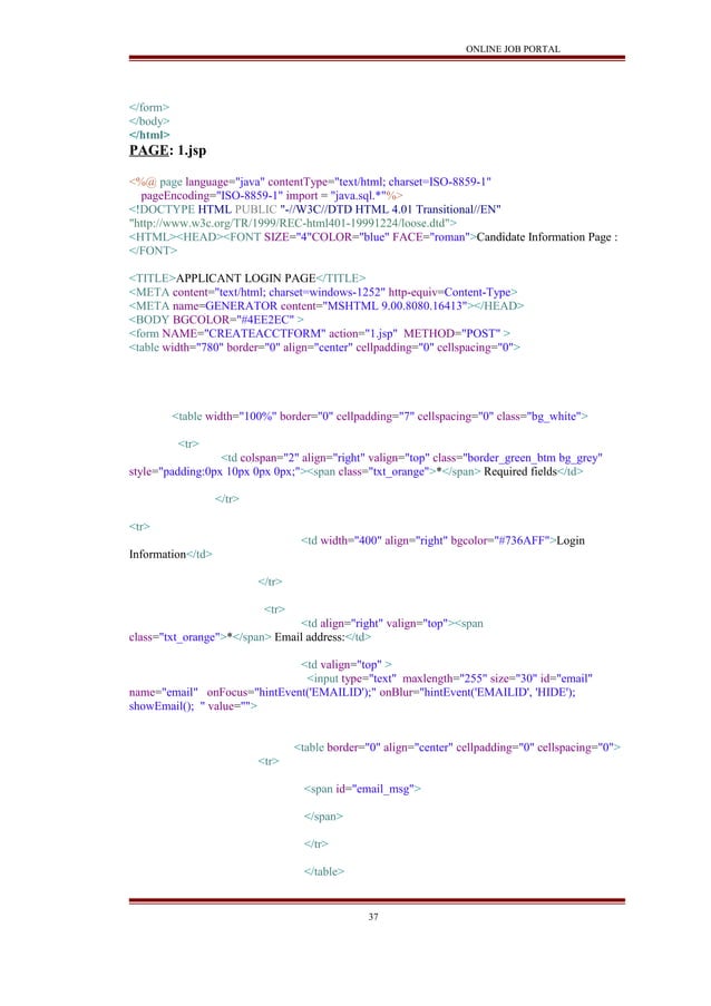 Online job portal java project report | DOC | Web Development | Internet