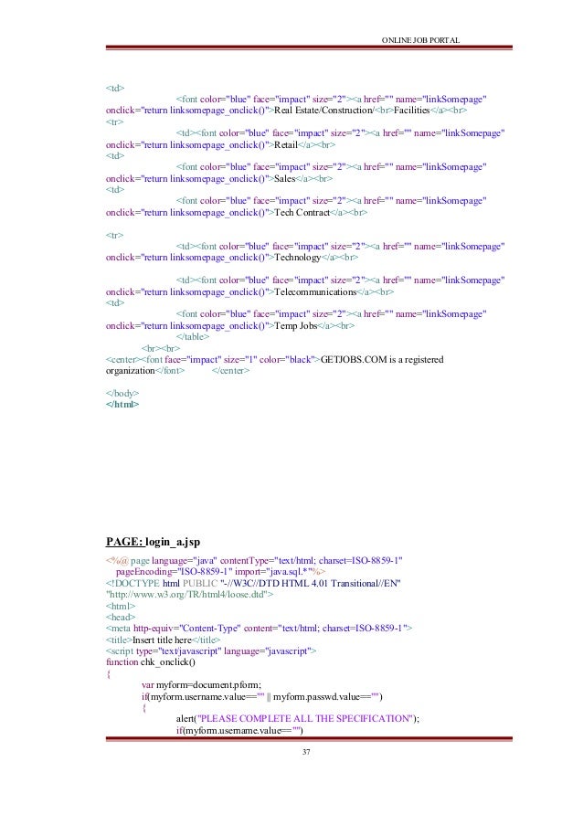 Online job portal java project report