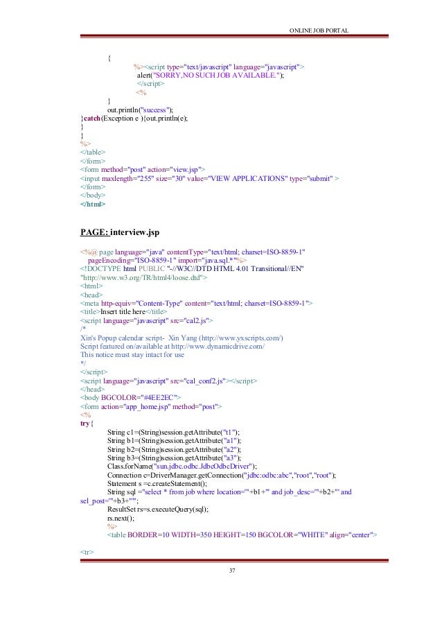 Online job portal java project report