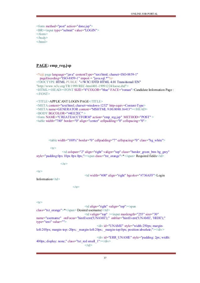 Online job portal java project report