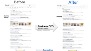 Before After
Business CEO
Reputation Building*
*Waiting for Wiki Approval
 