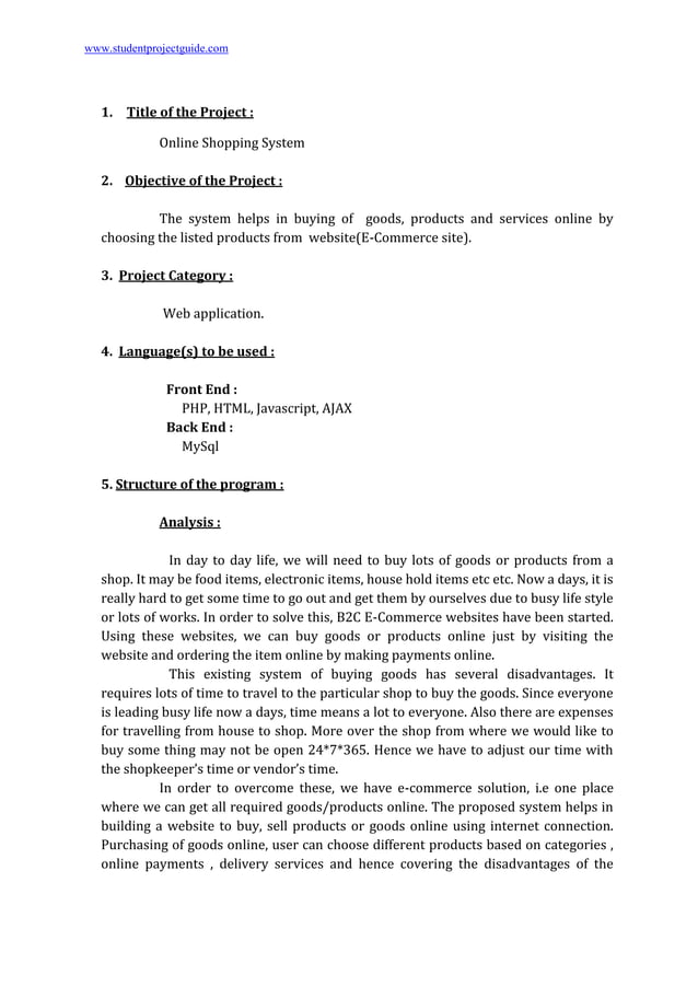 Online shopping project synopsis PDF