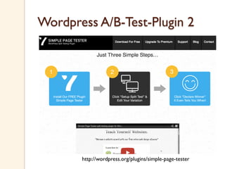 Wordpress A/B-Test-Plugin 2
http://wordpress.org/plugins/simple-page-tester
 