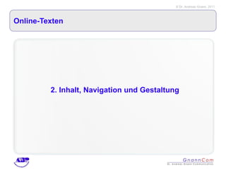 Online-Texten 2. Inhalt, Navigation und Gestaltung 