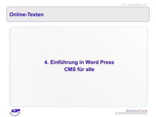 Online-Texten 4. Einführung in Word Press CMS für alle 