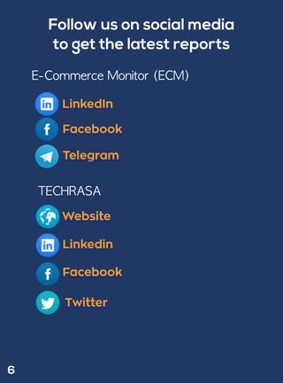 Follow us on social media
to get the latest reports
LinkedIn
Facebook
Telegram
TECHRASA
Linkedin
Facebook
Twitter
Website
6
E-Commerce	Monitor	(ECM)
 
