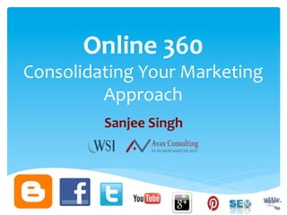 Online	
  360	
  
Consolidating	
  Your	
  Marketing	
  
         Approach	
  	
  
            Sanjee	
  Singh	
  
                    	
  
 