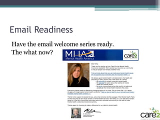 Email Readiness
Have the email welcome series ready.
The what now?
 