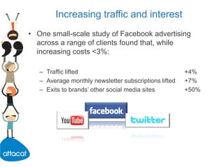 Gaining traction for Facebook pagesInitial ‘seeding’ and awareness of a Facebook brand.Fan ‘spikes’  from Facebook advertising