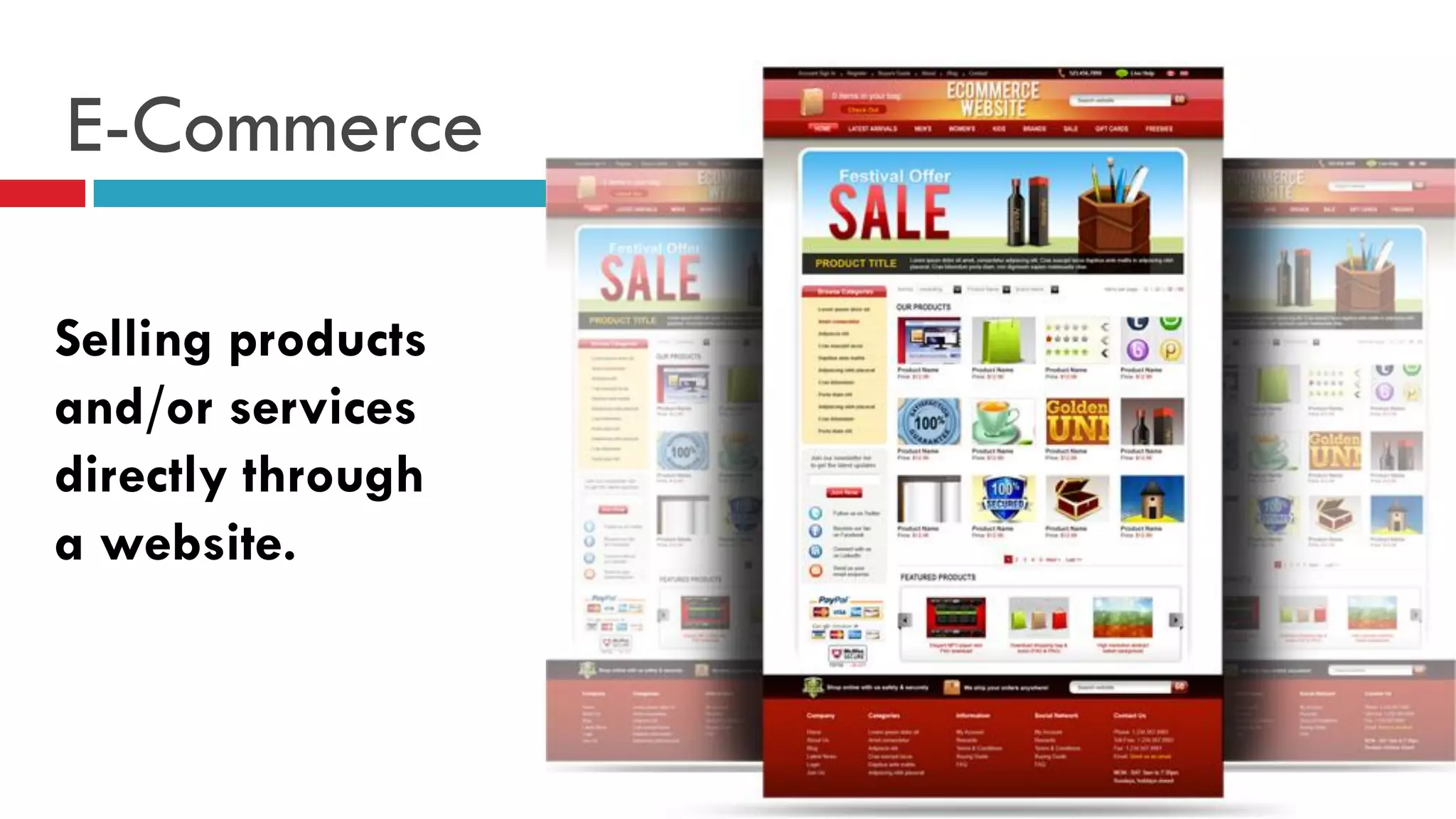 E-Commerce Selling products and/or services directly through a website.  