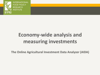Economy-wide analysis and
measuring investments
The Online Agricultural Investment Data Analyzer (AIDA)
 